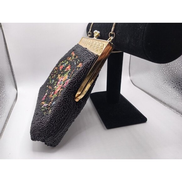 Vtg Early 1900's Style FLORAL Petit Point Needlepoint Embroidered Beaded Purse - Picture 8 of 11